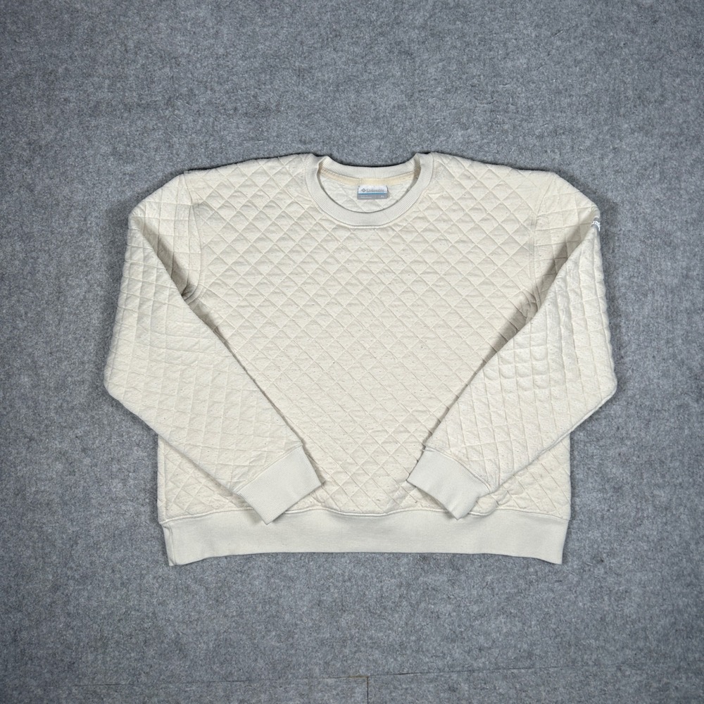 Columbia Sweatshirt Womens XL Cream Quilted Crewneck Pullover Outdoor Casual